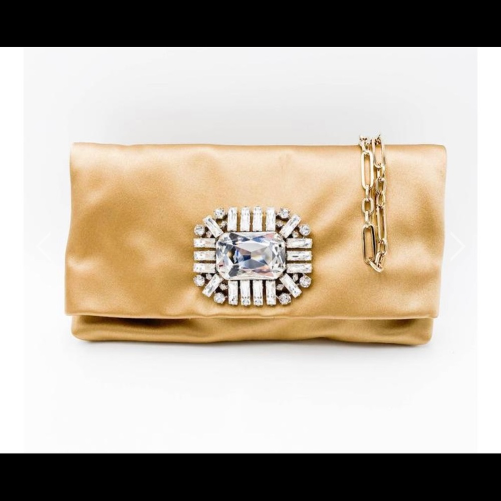 Jimmy Choo Clutch Titania Gold Satin Shoulder Bag- New w/o Box!